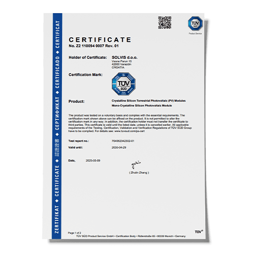 SOLVIS-Certifikat-IEC 61215